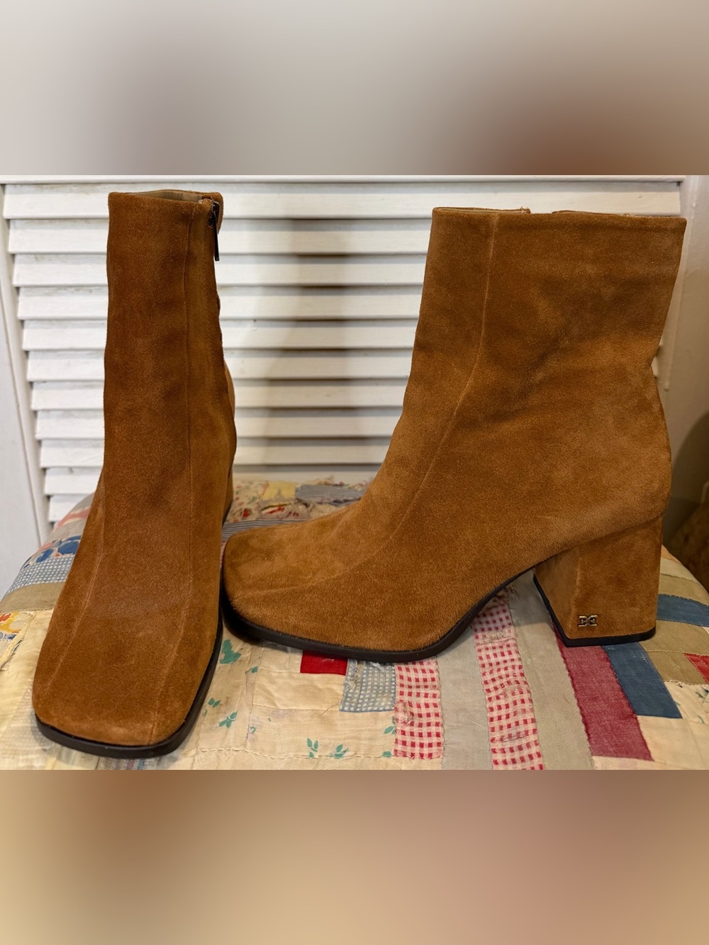 Sam Edelman Mayla Brown/Tan Suede Square Toe Block Heel Boots Size 7.5